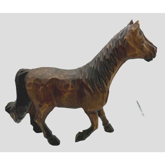 Vintage Folk Art Hand-Carved 11" Wooden Horse with glass eyes - Picture 5 of 8